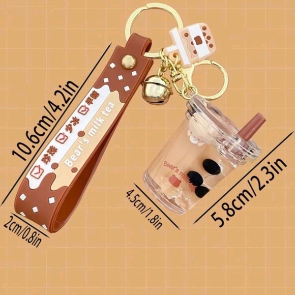 Bear's Milk Tea Phone Charm Keychain - Brown - Picture 8 of 10